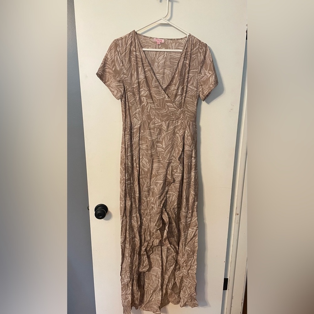 Pink Lily High-Low brown floral dress